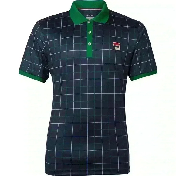 Fila Mens Windowpane Polo - Navy/Green - Picture 1 of 3